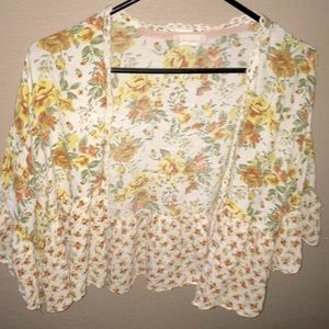 Mustard yellow short flower cardigan